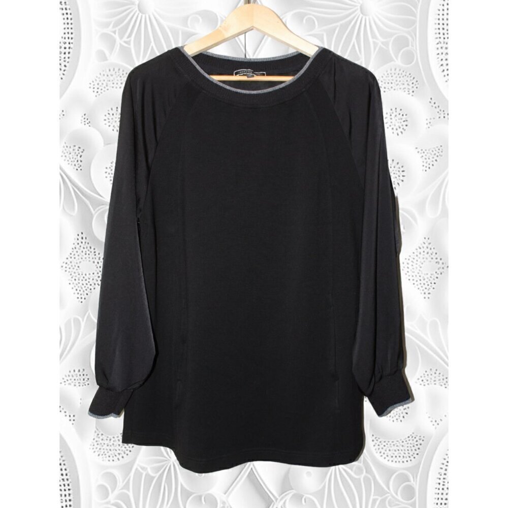 Melanie Lyne Black Satin Women's Sweatshirt Size L Long Sleeve Crewneck Top